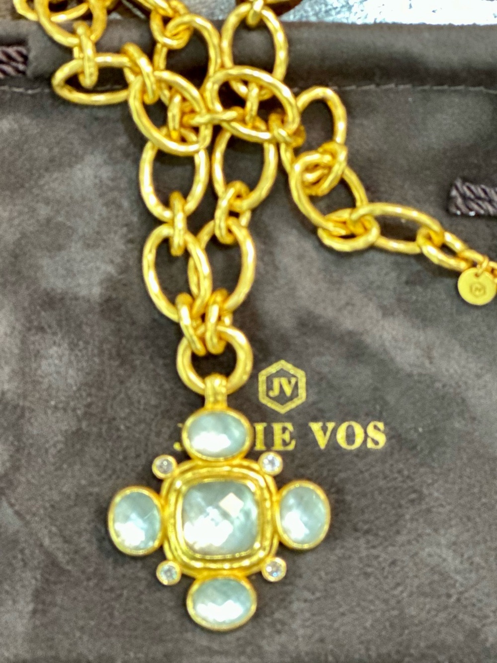 Julie Vos Gold-Plated Necklace with Faux Pearl and Rhinestones - Picture 3 of 12
